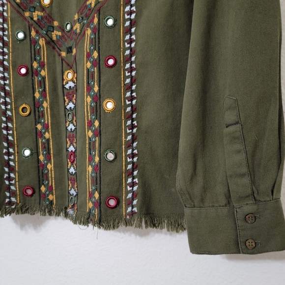 Anthropologie Beautiful Stories Oversize Green Embellished Boho Jacket Sz M - Picture 3 of 7